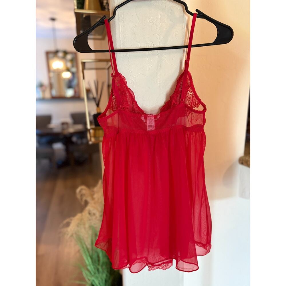 VICTORIA'S SECRET VERY SEXY Sheer Mesh Lace Babydoll Satin Bow Red Nightie L - Picture 3 of 5